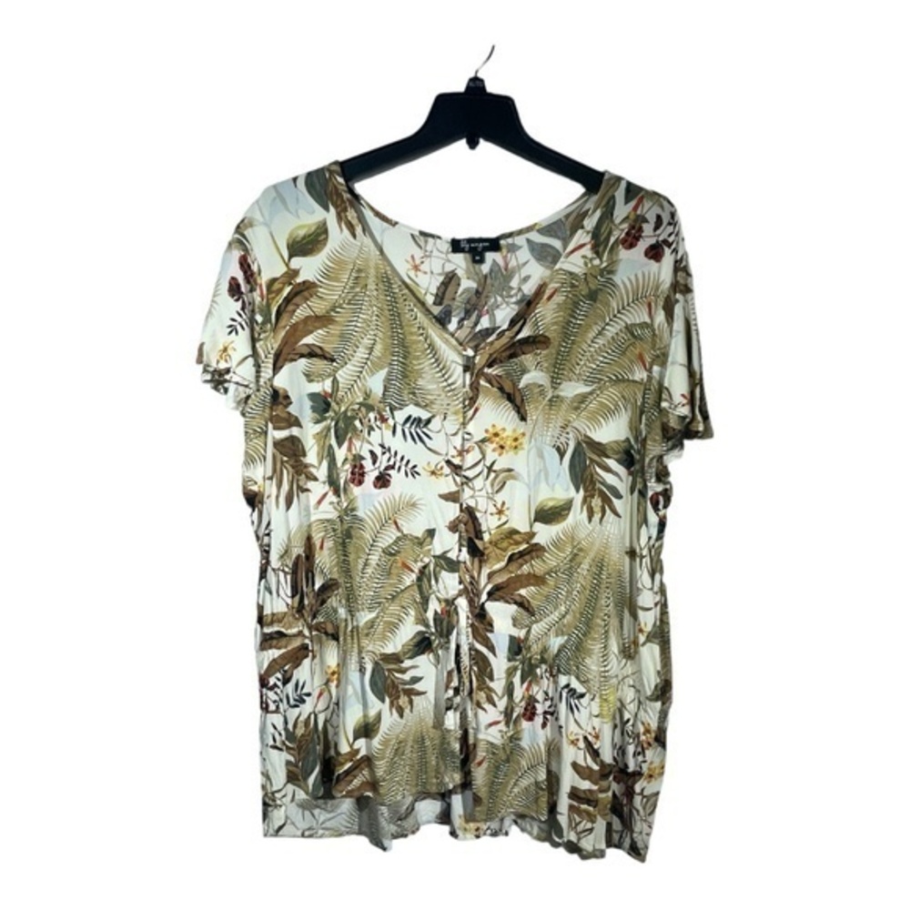 Lily Morgan Womens Tie Waist Tunic Top Floral Print Button Up Size 3X